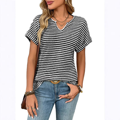 V-Neck Striped Casual T-Shirt for Women