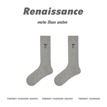 Renaissance Embroidered Bow Cotton Mid Calf Socks