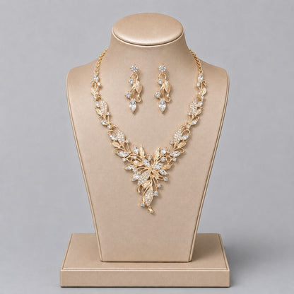 Retro Alloy Rhinestone Jewelry Set Elegant Necklace and Earrings for Evening Wear