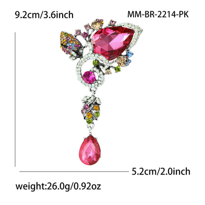 Creative Alloy Rhinestone Water Drop Glass Brooch Fashionable Floral Accessory
