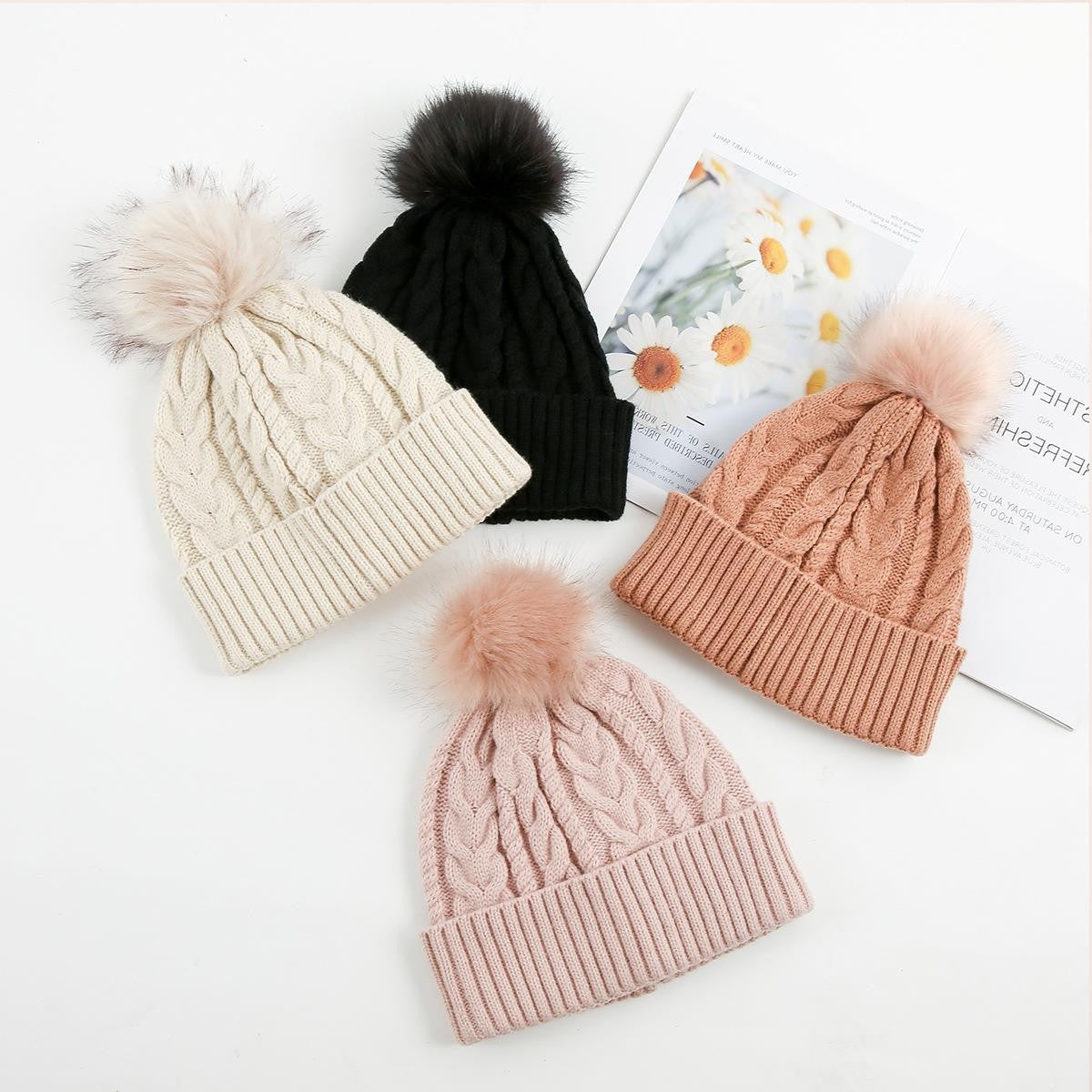 Wool Blend Knitted Beanie for Women, Casual, Warm, Ear Protection