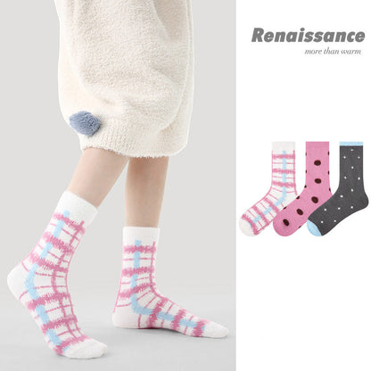 Mid Calf Polka Dot Coral Fleece Socks