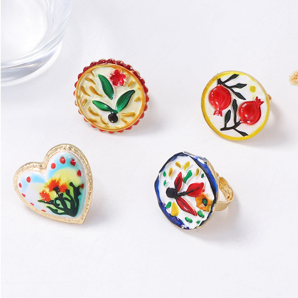 Zinc Alloy Floral Heart Adjustable Open Ring Boho Chic