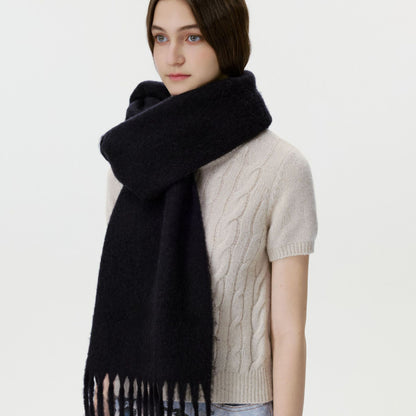 Solid Color Wool Scarf with Fringe - Stylish and Cozy