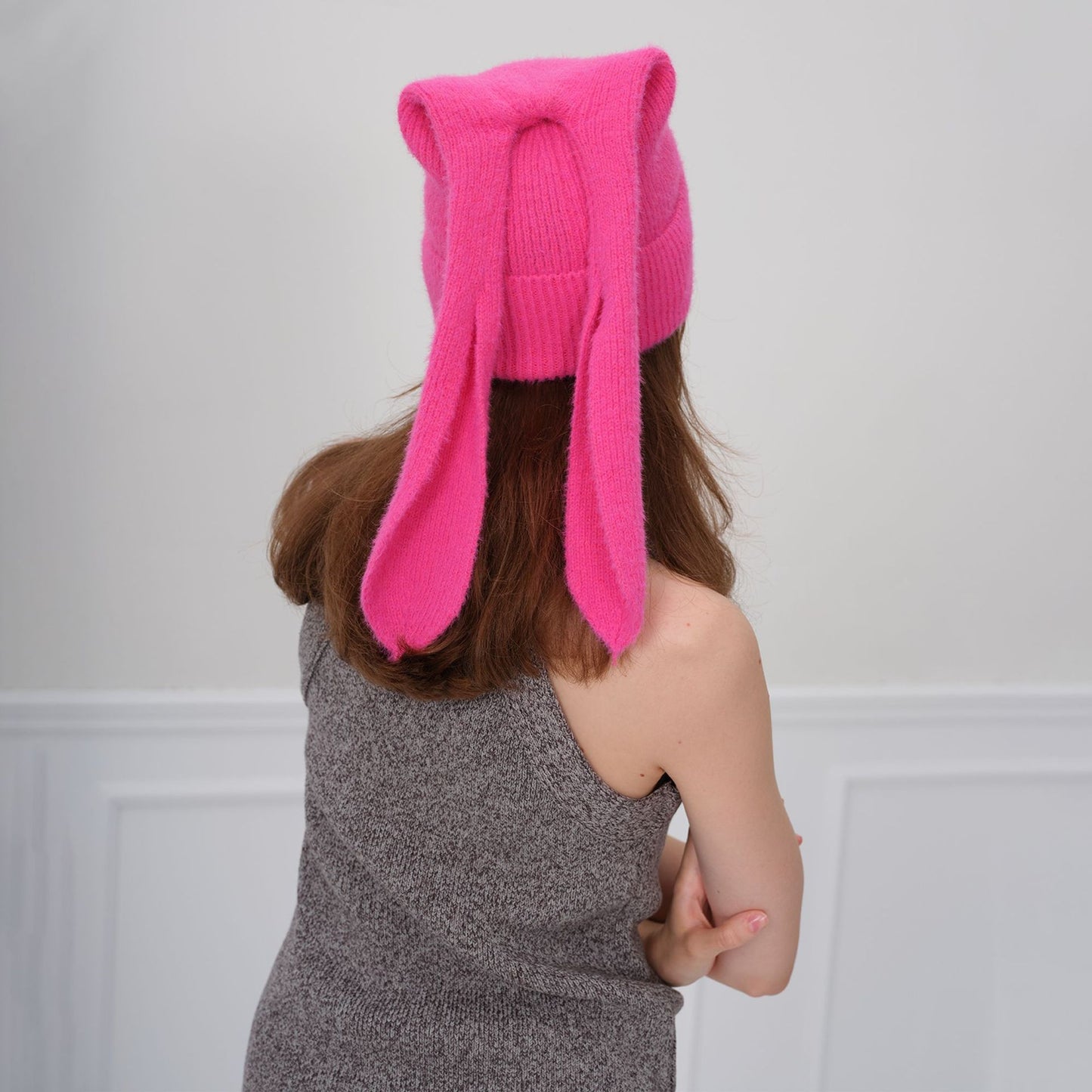 Y2K Cute Rabbit Ear Knitted Beanie Hat for Women