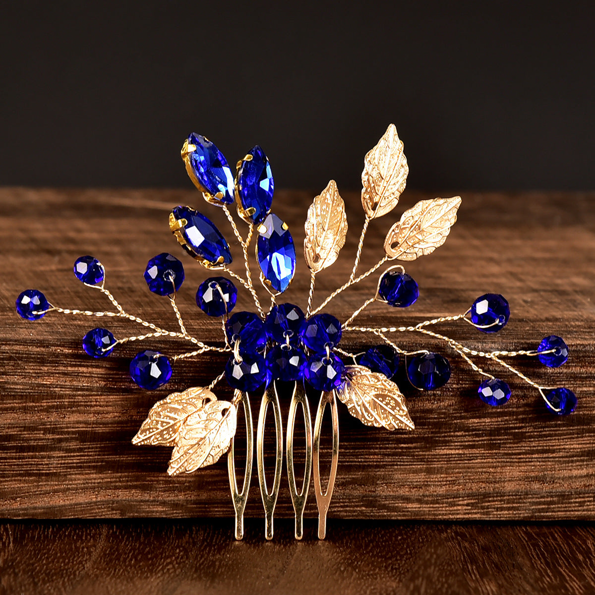 Green Crystal Gold Leaf Wedding Hair Comb