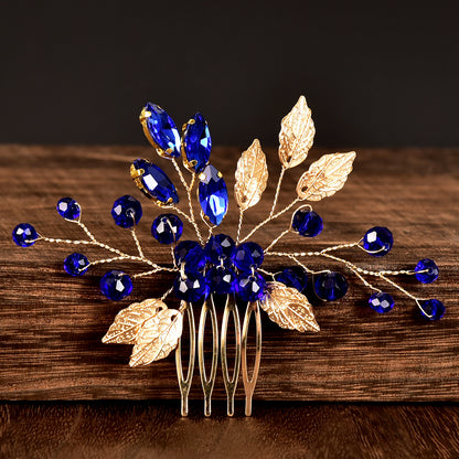 Green Crystal Gold Leaf Wedding Hair Comb