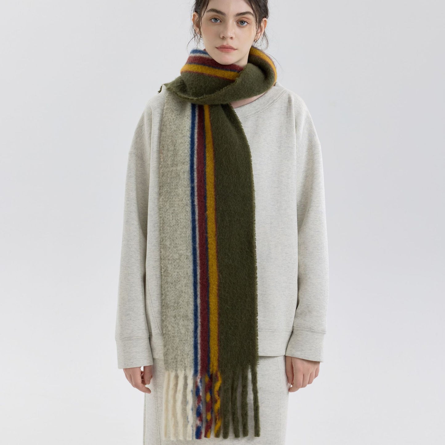 Vintage Wool Blend Plaid Scarf for Women - Warm and Cozy