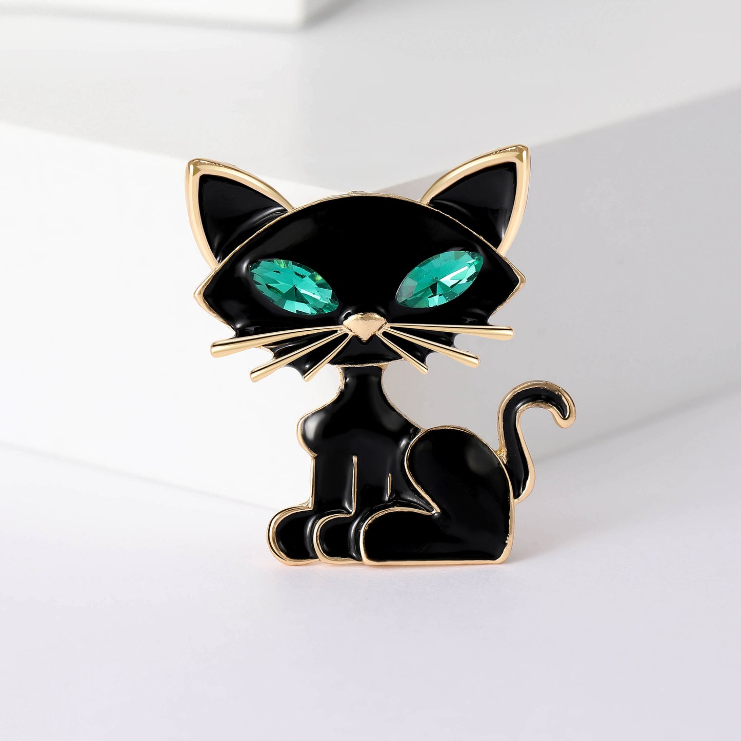 Fashionable Cat Enamel Brooch Crystal Pin for Suits