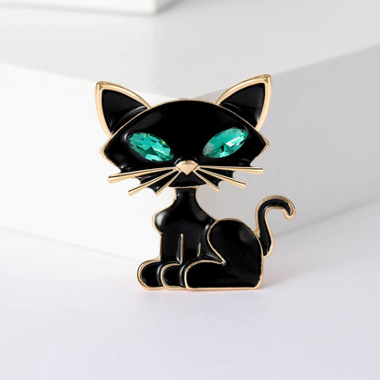 Fashionable Cat Enamel Brooch Crystal Pin for Suits
