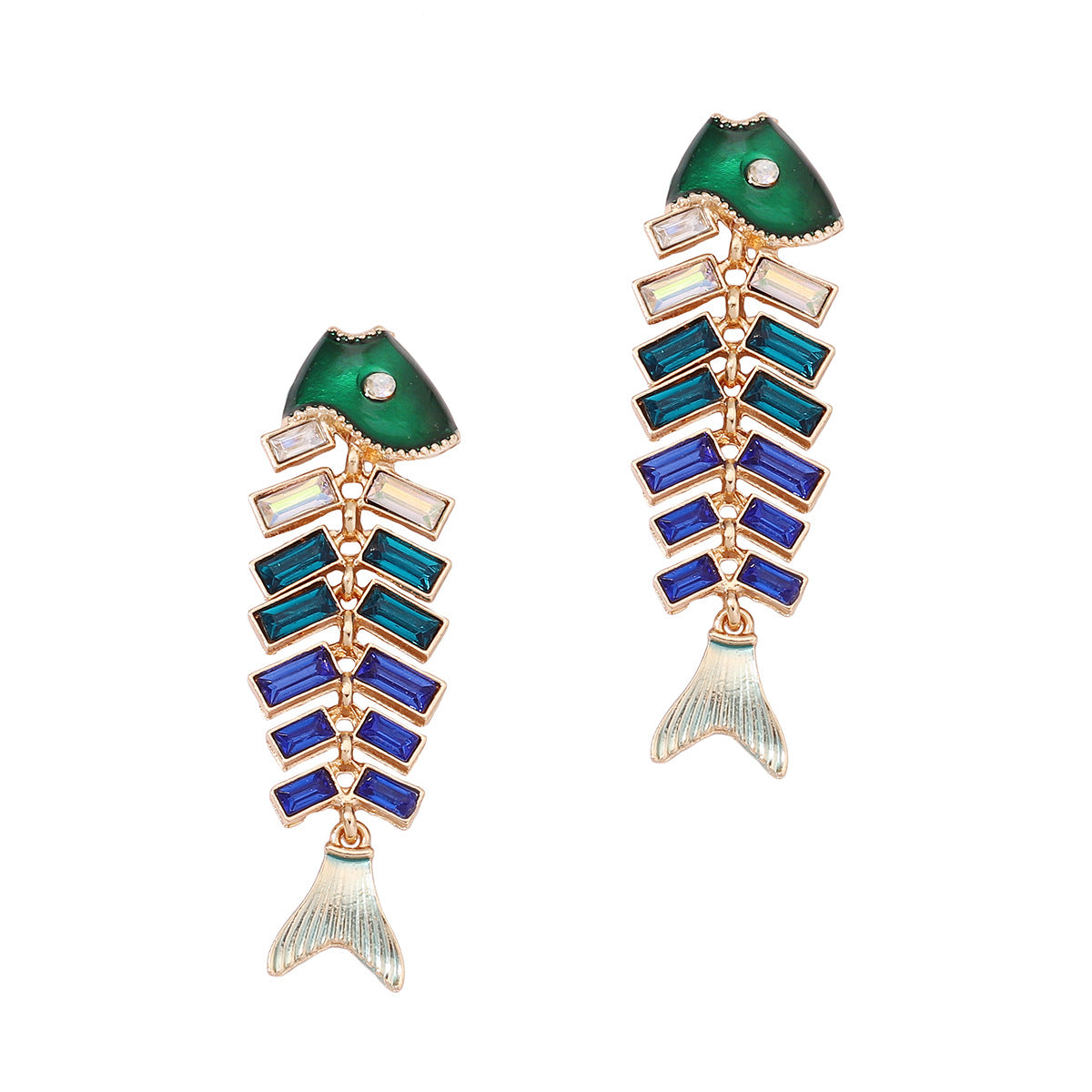 Vintage Fishbone Carp Rhinestone Drop Earrings