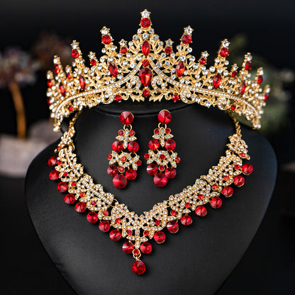 Elegant 3-Piece Bride Jewelry Set with Crown Necklace and Earrings