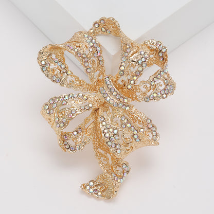 Vintage Rhinestone Bow Brooch Elegant Fashion Accessory