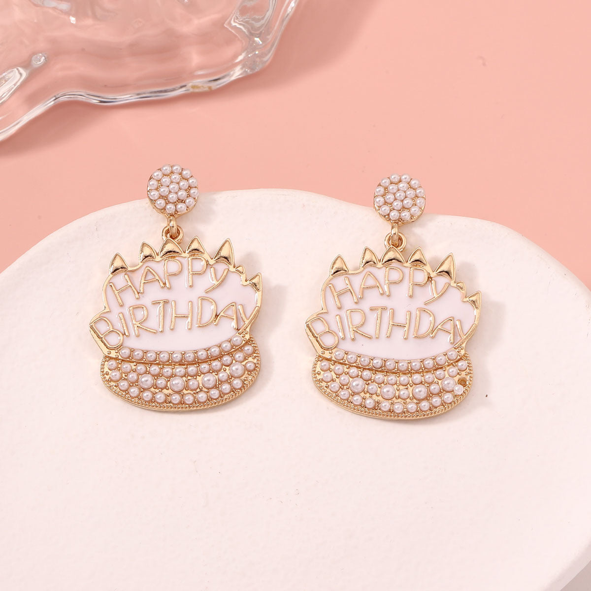 Rhinestone Birthday Cake Stud Earrings Elegant Casual