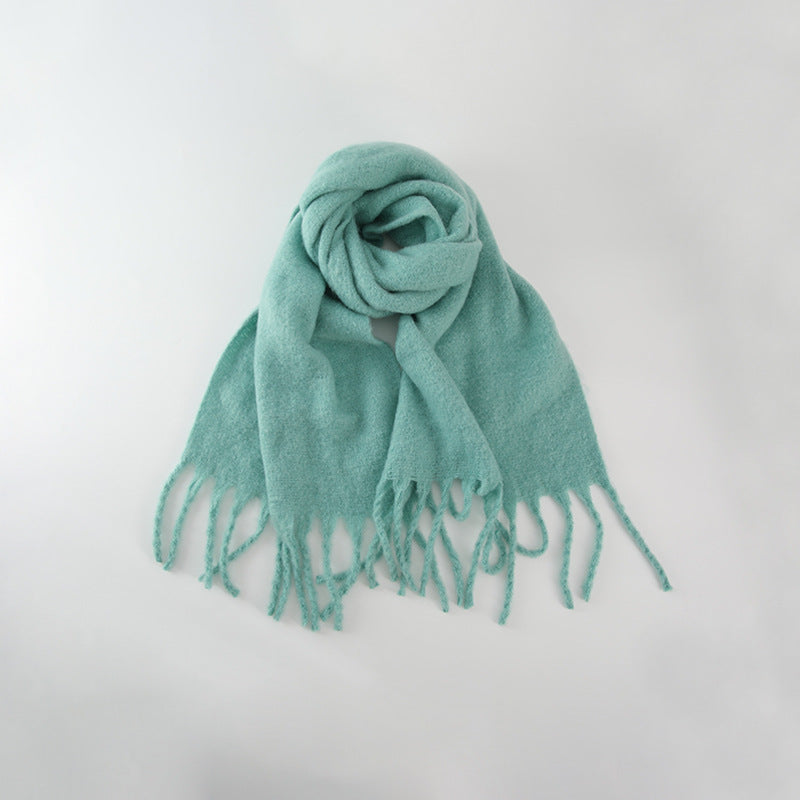 Chic Solid Color Faux Cashmere Scarf With Tassels for Women
