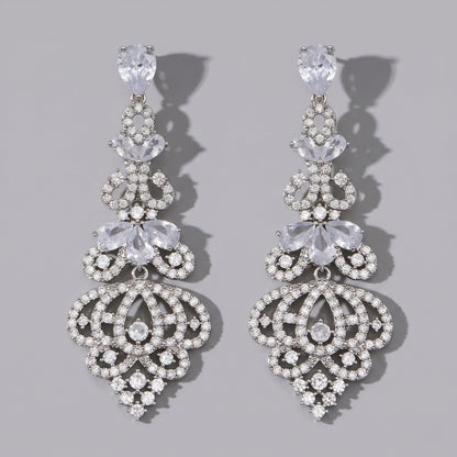 Vintage Floral Alloy Rhinestone Earrings Elegant Daily Drops