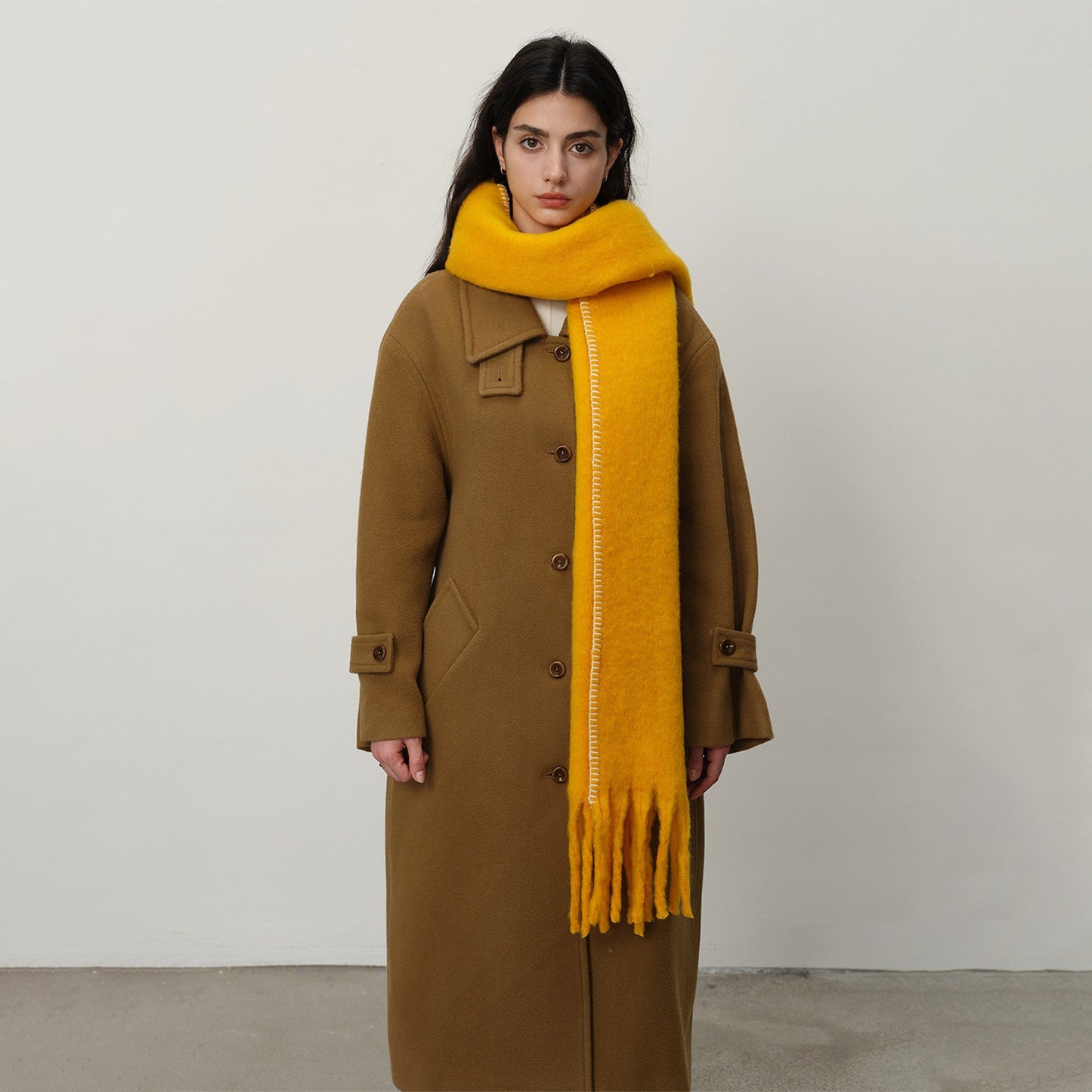 Solid Color Fringed Scarf Stylish Warm Winter Wrap