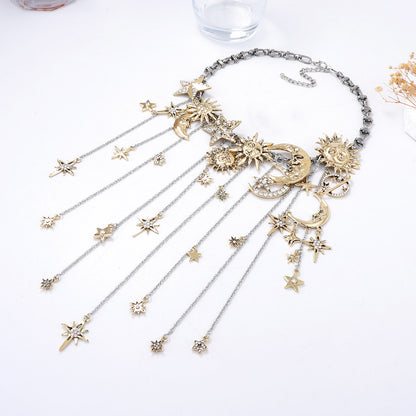 Necklace Sun Moon Star Zircon Tassel Statement
