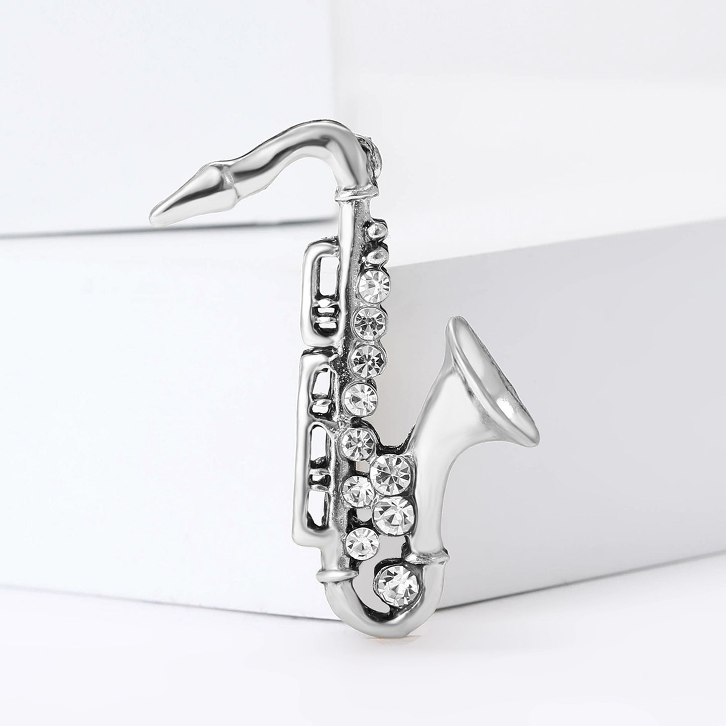 Trendy Alloy Enamel Rhinestone Saxophone Brooch