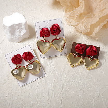 CCB Sculpted Rose Heart Drop Earrings Romantic Chic