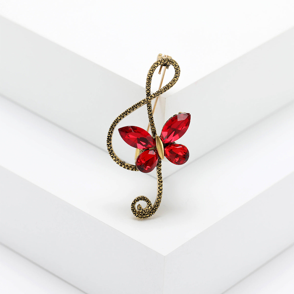 Vintage Butterfly Brooch with Rhinestones Musical Note Fashion Accessory