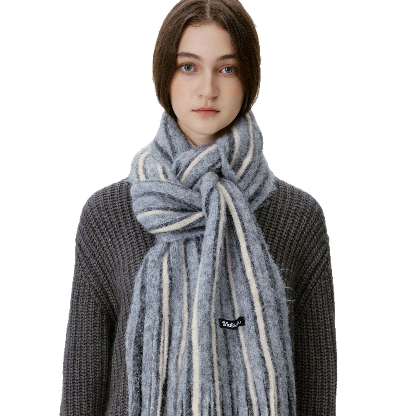 Trendy Color Block Striped Tassel Scarf Warm Shawl