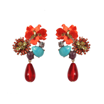 Resin Floral Drop Earrings Oversized Statement Chic