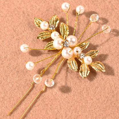 Gold Pearl Olive Leaf Hair Vine Bridal Wedding Accessory