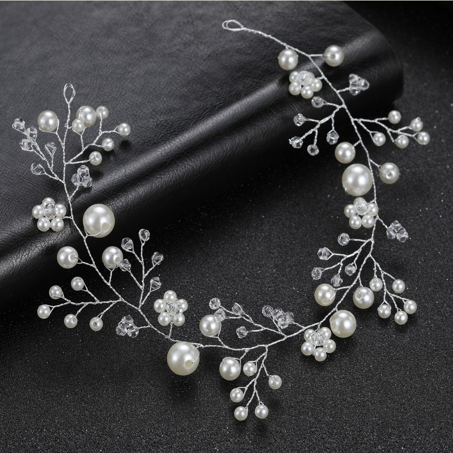 Transparent Handmade Pearl Flower Headband for Brides