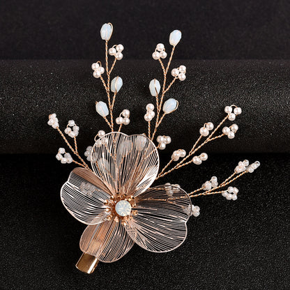 Golden Flower Bridal Headpiece with Matching Earrings