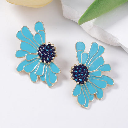 Alloy Enamel Flower Stud Earrings Hypoallergenic Chic