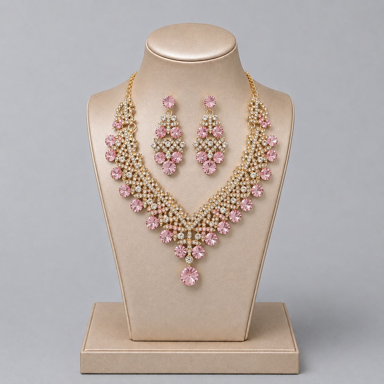 Retro Alloy Rhinestone Jewelry Set Elegant Necklace and Earrings for Evening Wear