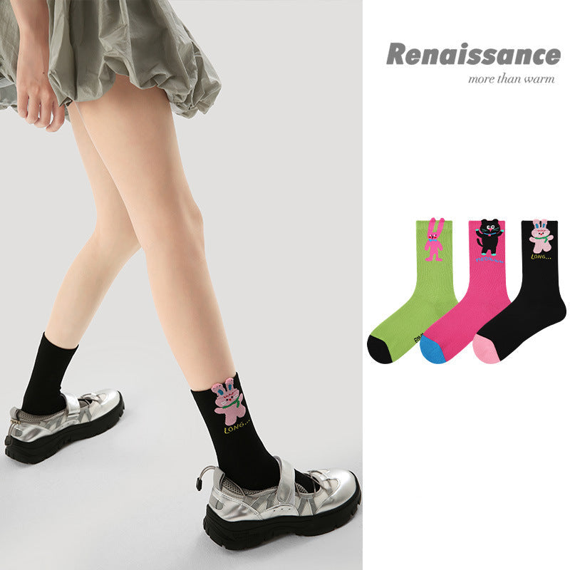 Socks Renaissance Animal Cartoon Combed Cotton Casual