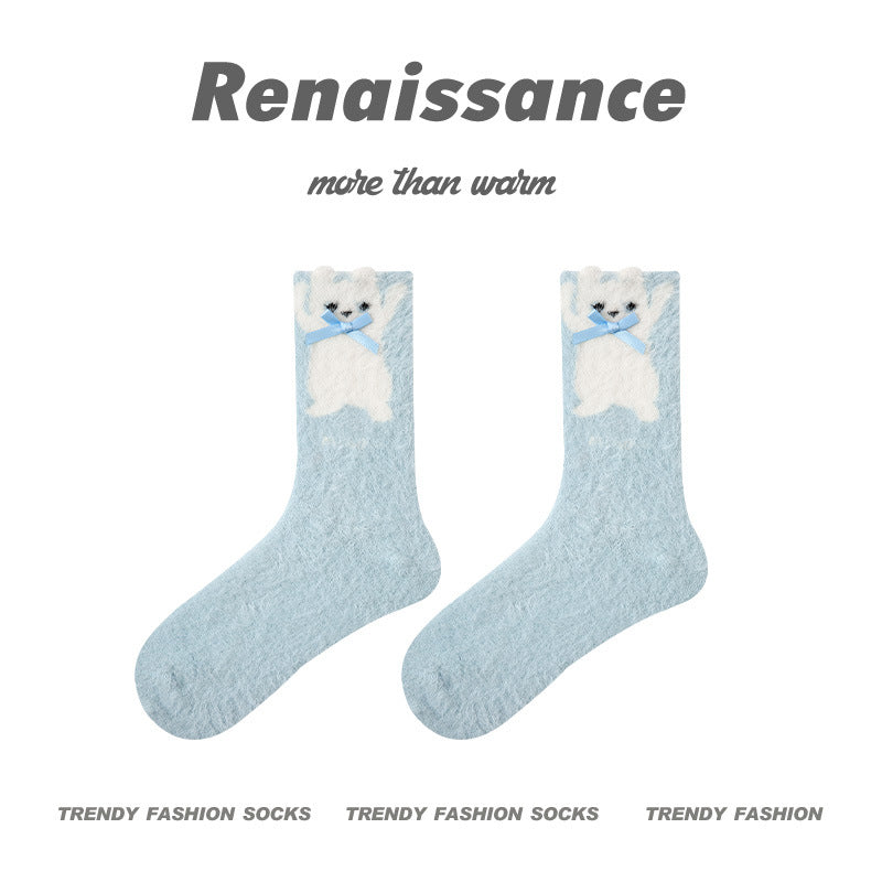 Cozy Cat Mid Calf Plush Polyester Socks