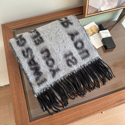 Wool Blend Letter Pattern Tassel Scarf for Women