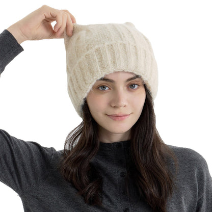 Cute Cat Ear Solid Color Knitted Beanie Hat for Women