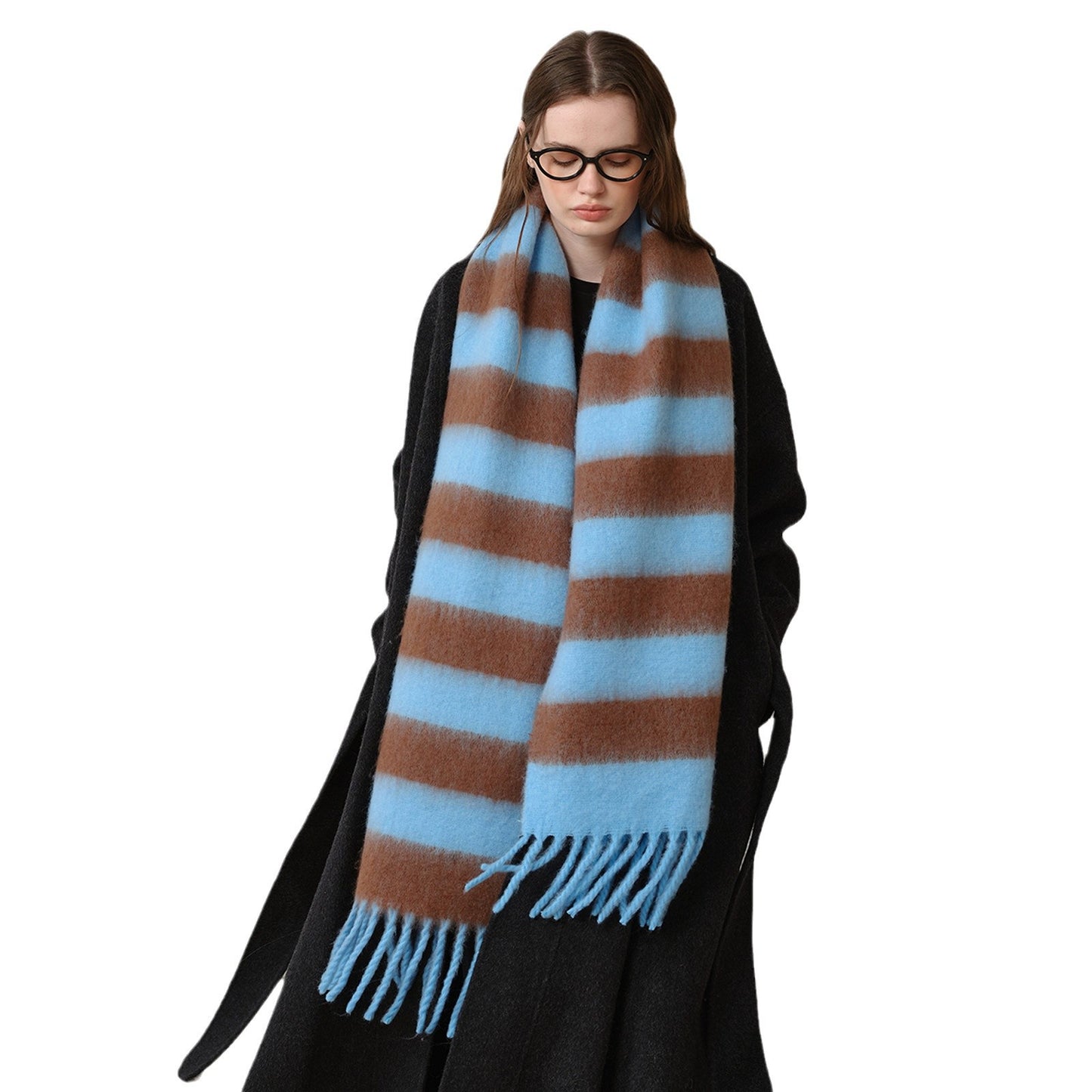 Plaid Fringe Acrylic Scarf Warm Cozy Shawl for Women