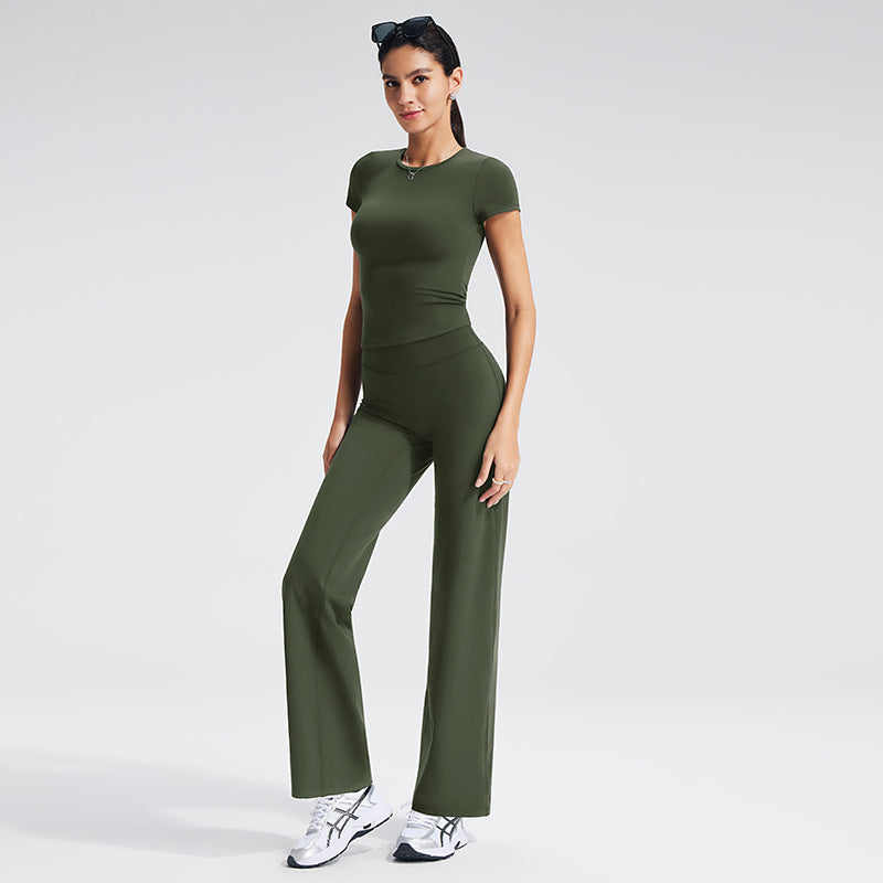 Short Sleeve Yoga Set High Waist Leggings for Women