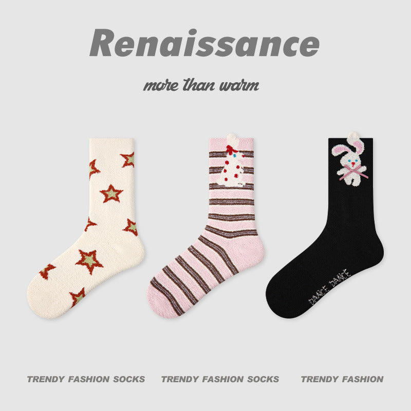 Mid Calf Polka Dot Coral Fleece Socks