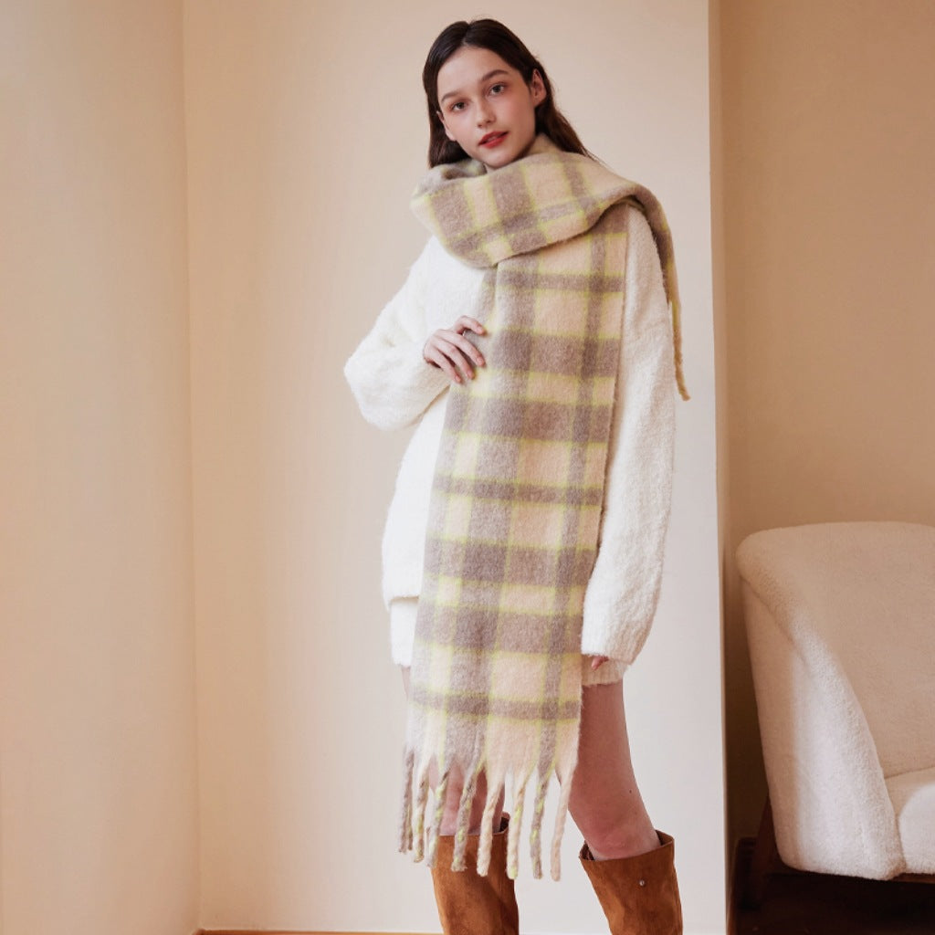 Designer Plaid Wool Scarf Soft Warm Wrap for Women