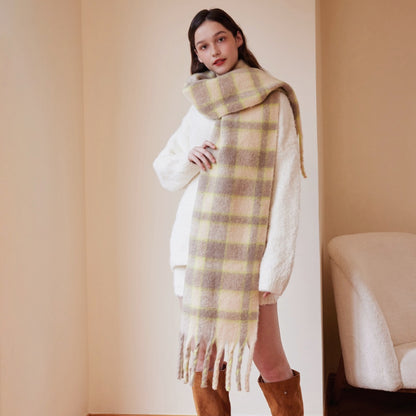 Designer Plaid Wool Scarf Soft Warm Wrap for Women