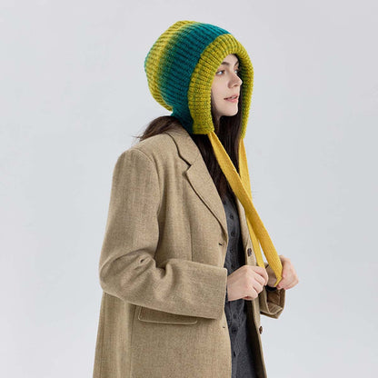 Gradient Knit Beanie with Drawstring - Warm and Stylish for Casual Look