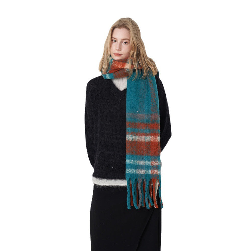 Classic Plaid Scarf Cozy Warm Fringed Neck Wrap