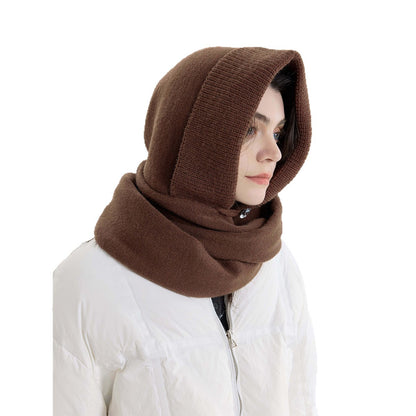 Solid Color Knit Button Balaclava Hat Unisex Winter Fashion Beanie