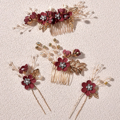 Light Blue and Pink Bridal Flower Hair Comb Accessories