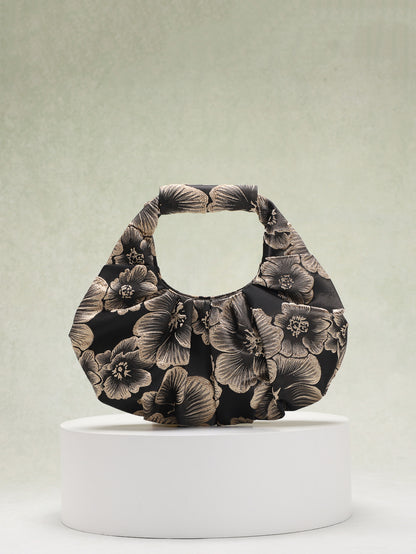 Vintage Floral Handbag With Pleated Design