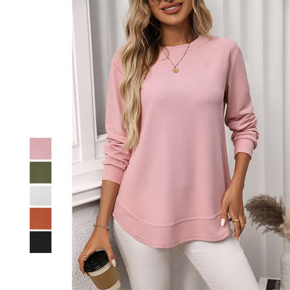 Casual Loose Waffle Knit Long Sleeve T-Shirt