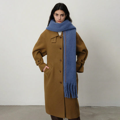 Solid Color Fringed Scarf Stylish Warm Winter Wrap