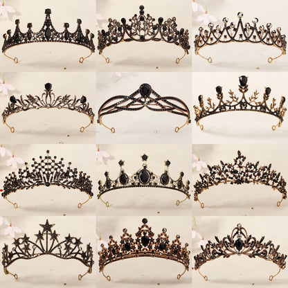 Dark Fantasy Alloy Crown with Rhinestones for Halloween Parties
