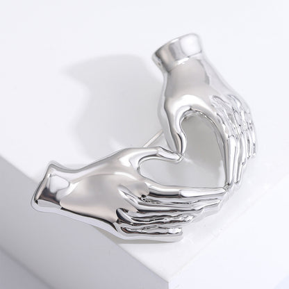 Elegant Hand Heart Brooch - Simple Retro Accessories